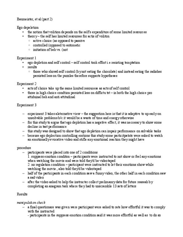 PSY426H1 Lecture Notes - Ego Depletion, Dependent And Independent Variables, Anagram thumbnail