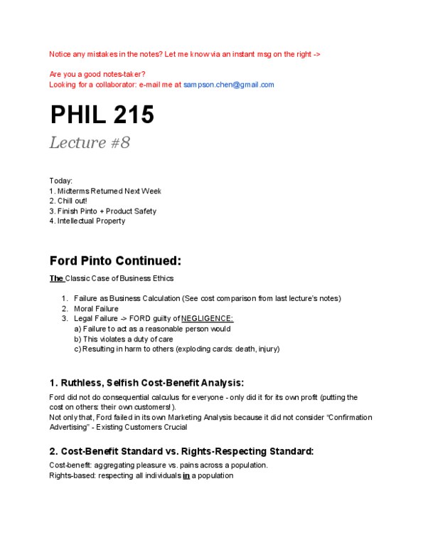 PHIL215 Lecture Notes - Kfc, General Idea, Learned Hand thumbnail