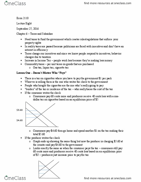 ECON-2110 Lecture Notes - Lecture 8: Tax Wedge, Deadweight Loss, Tax Incidence thumbnail
