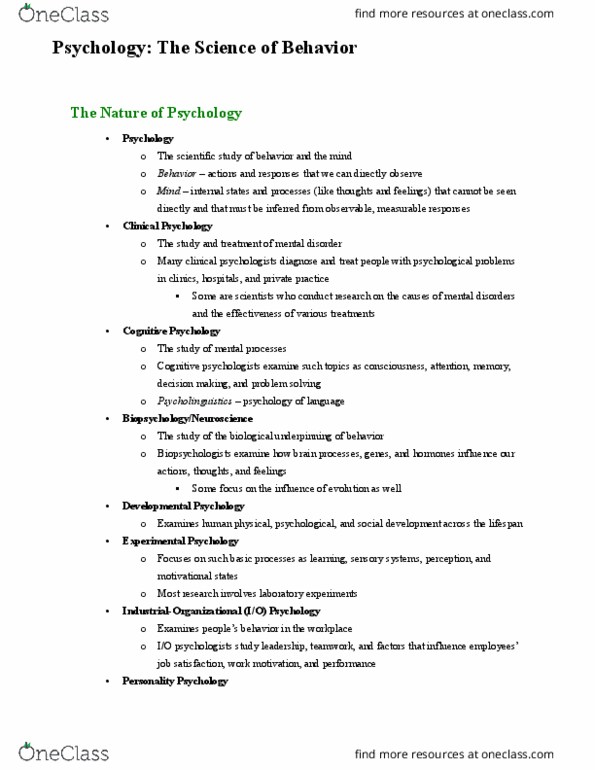Psychology 1000 Chapter 1-12: Psychology Book Notes thumbnail