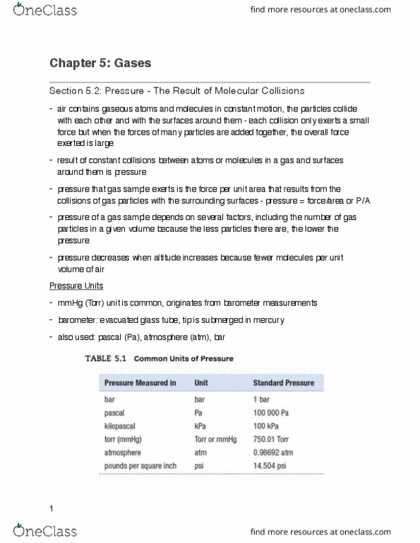 CHMA10H3 Chapter Notes - Chapter 5: Ideal Gas Law, Kinetic Theory Of Gases, Gas Constant thumbnail