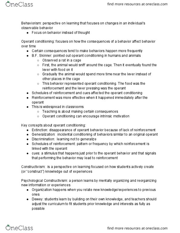 EDP 201 Chapter Notes - Chapter 2: Operant Conditioning, Motivation, Lev Vygotsky thumbnail