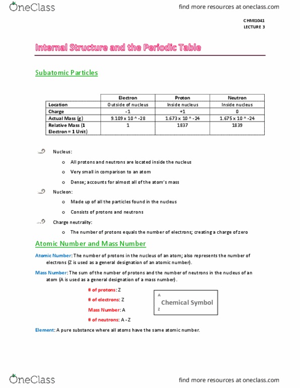 CHMI-1041EL Lecture Notes - Lecture 3: Unified Atomic Mass Unit, Periodic Trends, Thermal Conductivity thumbnail