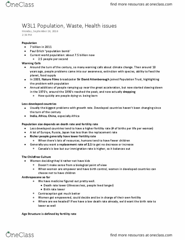 BIOL 350 Lecture Notes - Lecture 7: David Attenborough, Paul Erlich, Voluntary Childlessness thumbnail