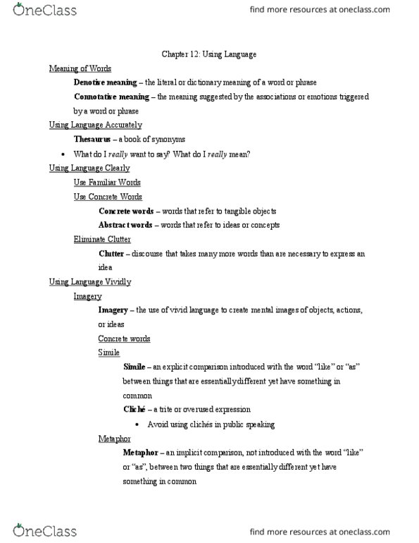 COMM-2500 Chapter Notes - Chapter 12: Simile, Stereotype, Alliteration thumbnail