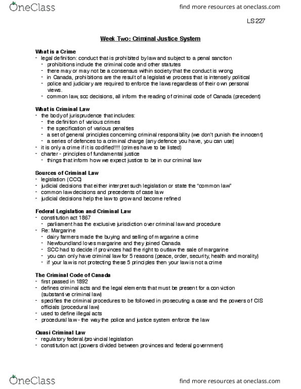 LS227 Lecture Notes - Lecture 2: Inchoate Offense, Margarine, Procedural Law thumbnail