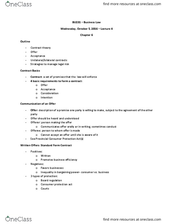 BU231 Lecture Notes - Lecture 4: Post-Office Box, Contract, Efficiency Ratio thumbnail