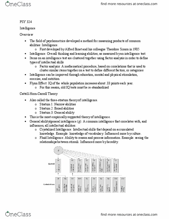 PSY 324 Lecture Notes - Lecture 6: Fluid And Crystallized Intelligence, Intelligence Quotient, Factor Analysis thumbnail