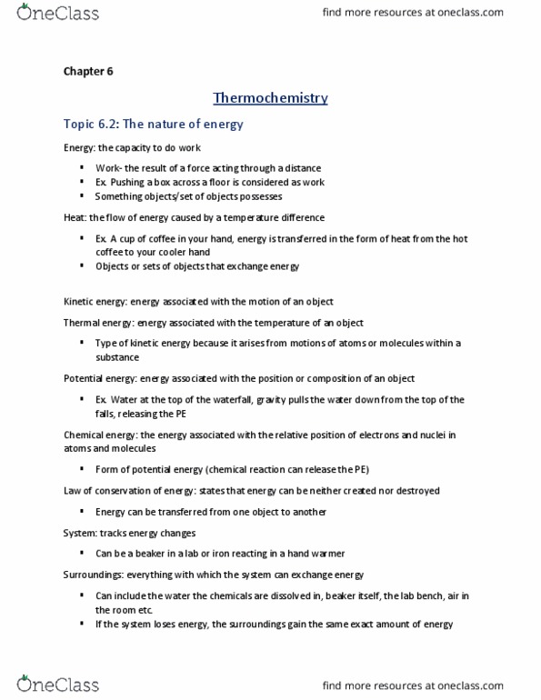 CHMA10H3 Chapter Notes - Chapter 6: Perpetual Motion, Thermal Energy, Thermal Equilibrium thumbnail