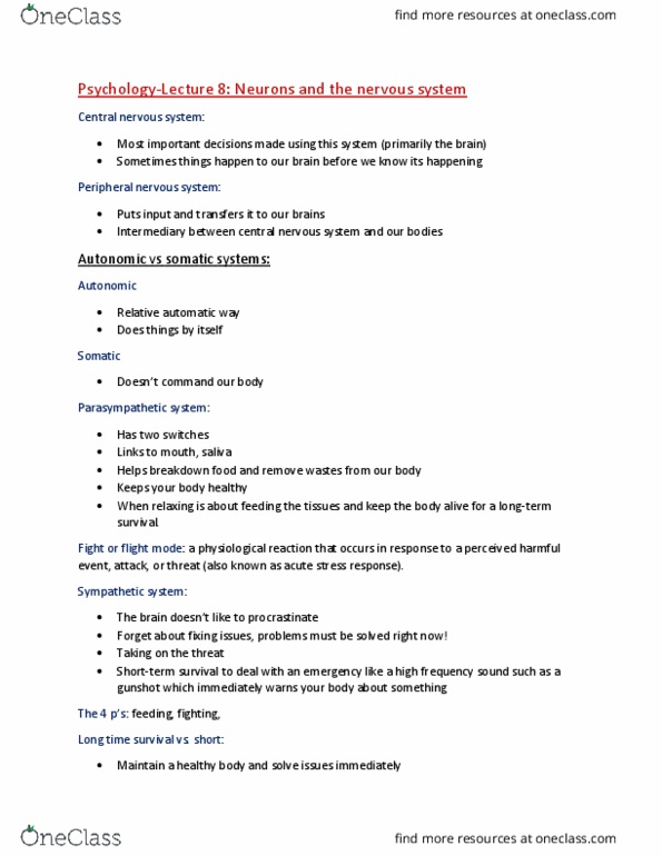 PSYA01H3 Lecture Notes - Lecture 8: Peripheral Nervous System, Potluck thumbnail