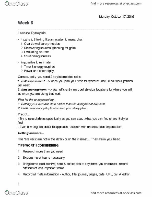 EN 1001 Lecture Notes - Lecture 6: Serendipity, Socalled, Academic Writing thumbnail