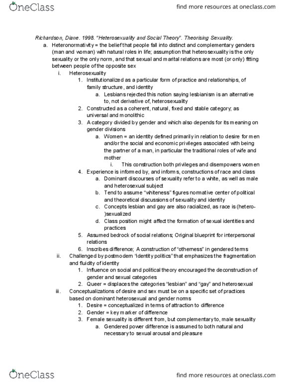 WGSS 1105 Lecture Notes - Lecture 5: Heterosexuality, Human Female Sexuality, Identity Politics thumbnail