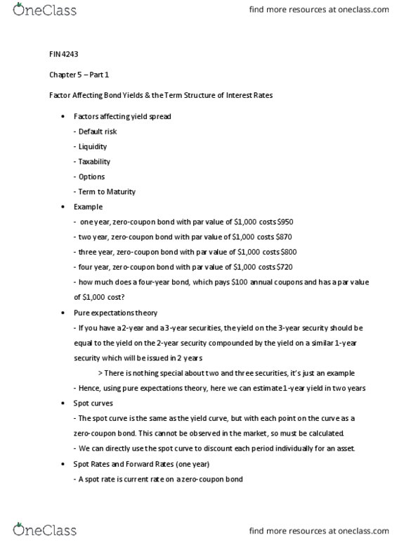 FIN 4243 Lecture Notes - Lecture 9: Yield Curve, Spot Contract, Yield Spread thumbnail