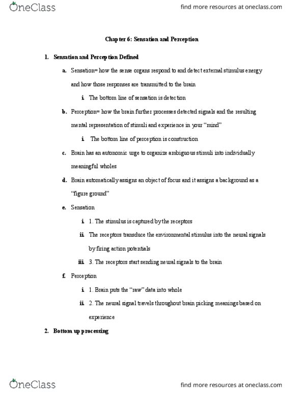 PSY 201 Lecture Notes - Lecture 2: Cochlea, Ames Room, Olfactory System thumbnail