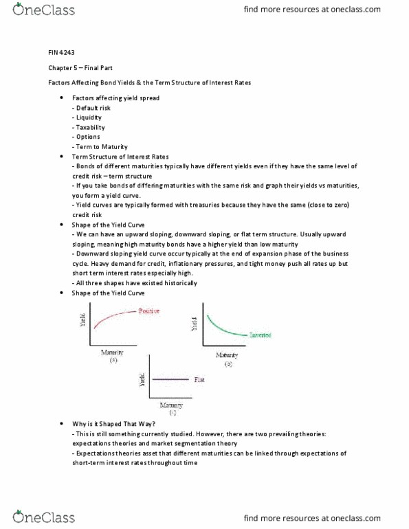 FIN 4243 Lecture Notes - Lecture 10: Cash Flow, Yield Curve, Yield Spread thumbnail