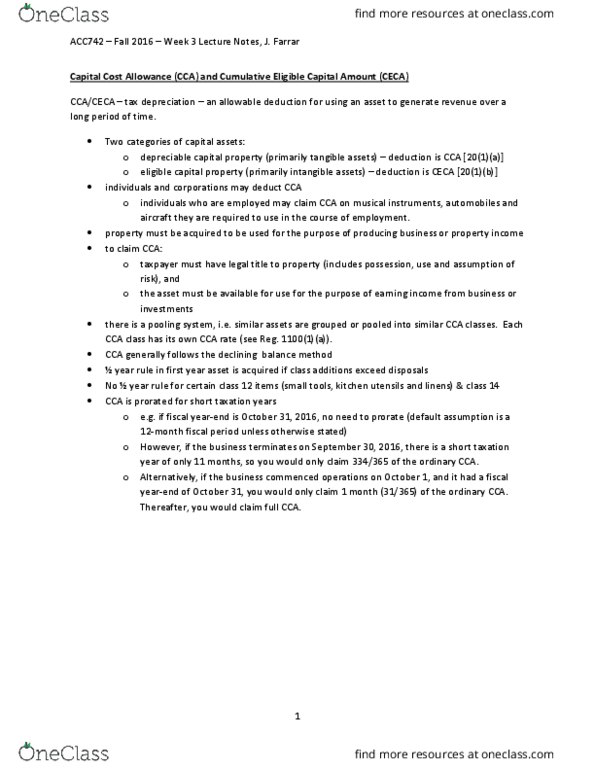 ACC 742 Lecture Notes - Lecture 2: Capital Cost Allowance, Intangible Asset, Capital Asset thumbnail