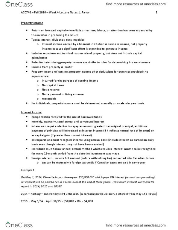 ACC 742 Lecture Notes - Lecture 3: Income Splitting, Tax Rate, Capital Cost Allowance thumbnail