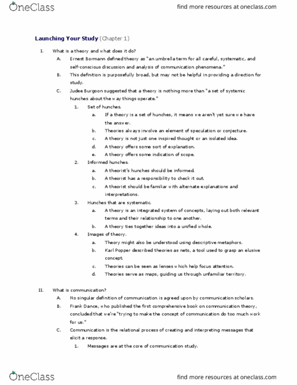 COMM  502 Lecture Notes - Lecture 1: Karl Popper, Communication Theory, Interpersonal Communication thumbnail