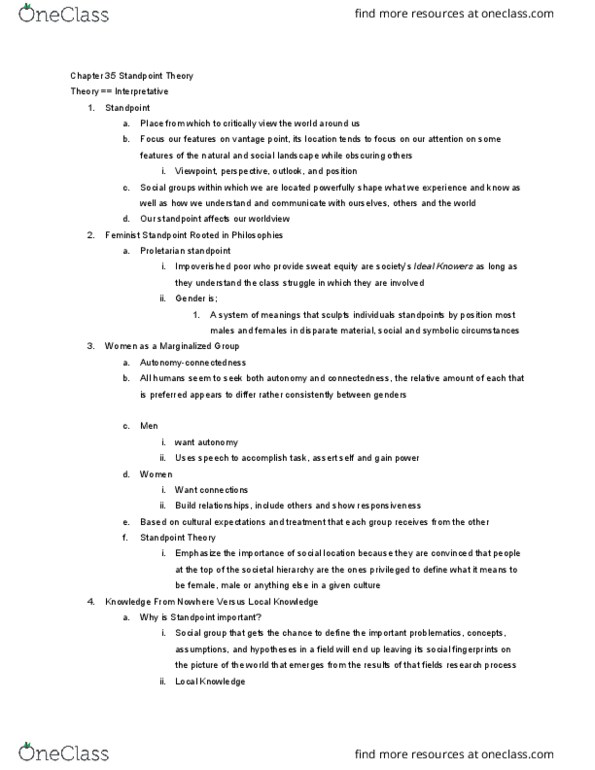 COMM  502 Lecture Notes - Lecture 35: Sweat Equity, Standpoint (Magazine), Class Conflict thumbnail