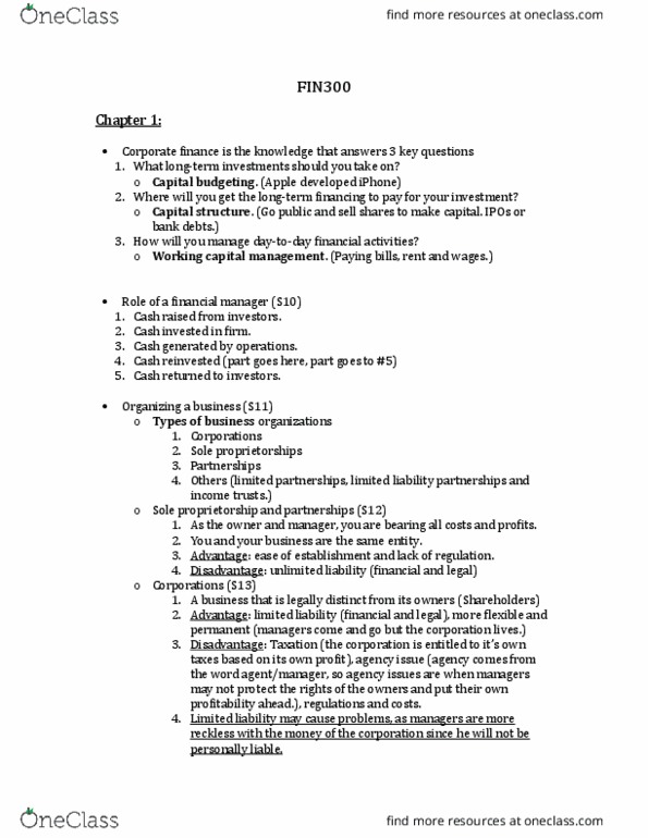 FIN 300 Lecture Notes - Lecture 1: Net Income, Historical Cost, Retained Earnings thumbnail