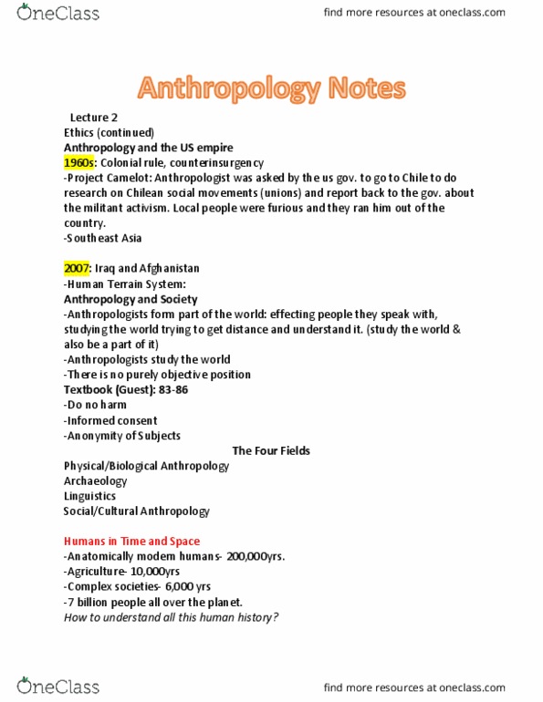 ANTH 2 Lecture Notes - Lecture 2: Participant Observation, Hemoglobin, Economic Anthropology thumbnail