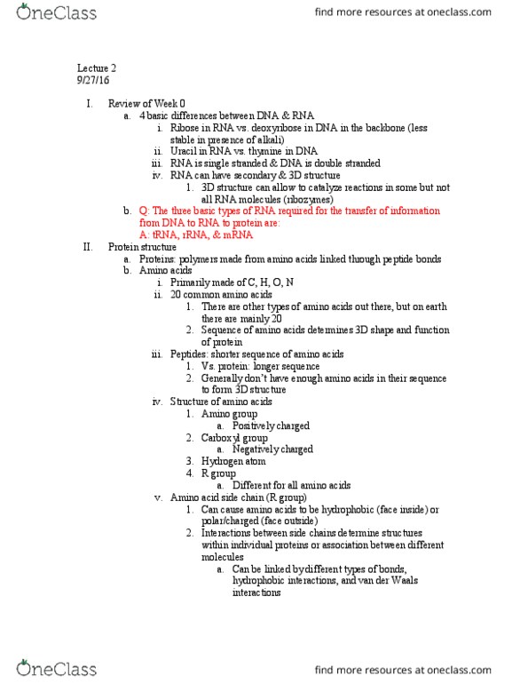 LIFESCI 3 Lecture Notes - Lecture 2: Deoxyribonuclease, Ribonuclease, Bacteriophage thumbnail