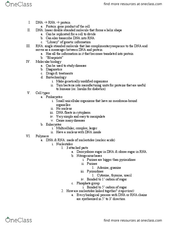 LIFESCI 3 Lecture Notes - Lecture 1: Transfer Rna, Ribozyme, Covalent Bond thumbnail