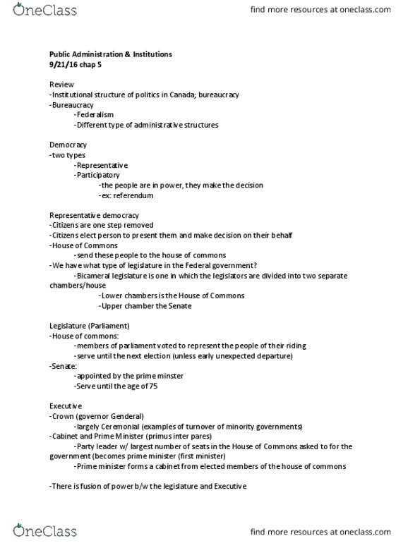 PAP 2320 Lecture Notes - Lecture 3: Arraignment, Bob Rae, Fusio thumbnail