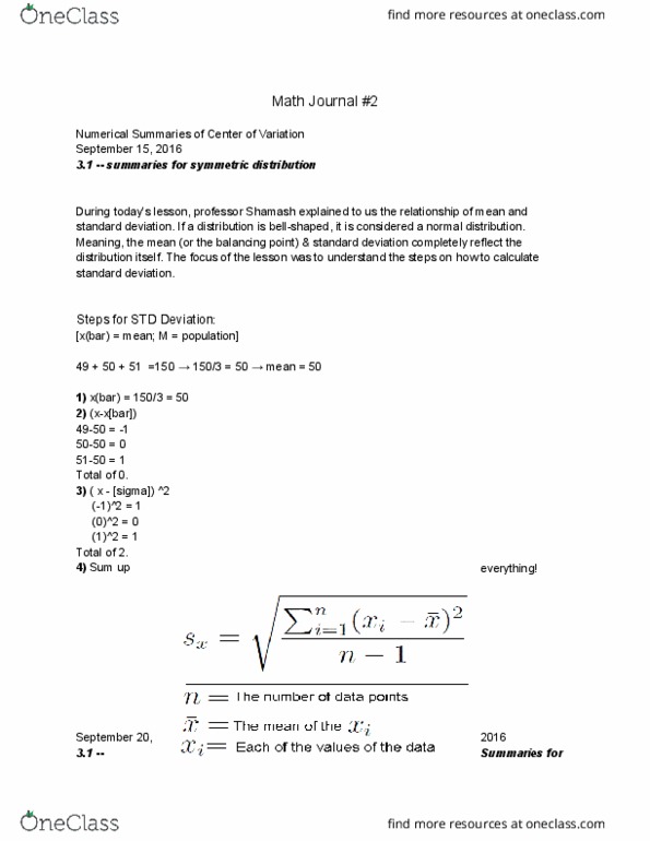 MATH 140 Lecture Notes - Lecture 2: Interquartile Range, Shamash, Standard Deviation thumbnail