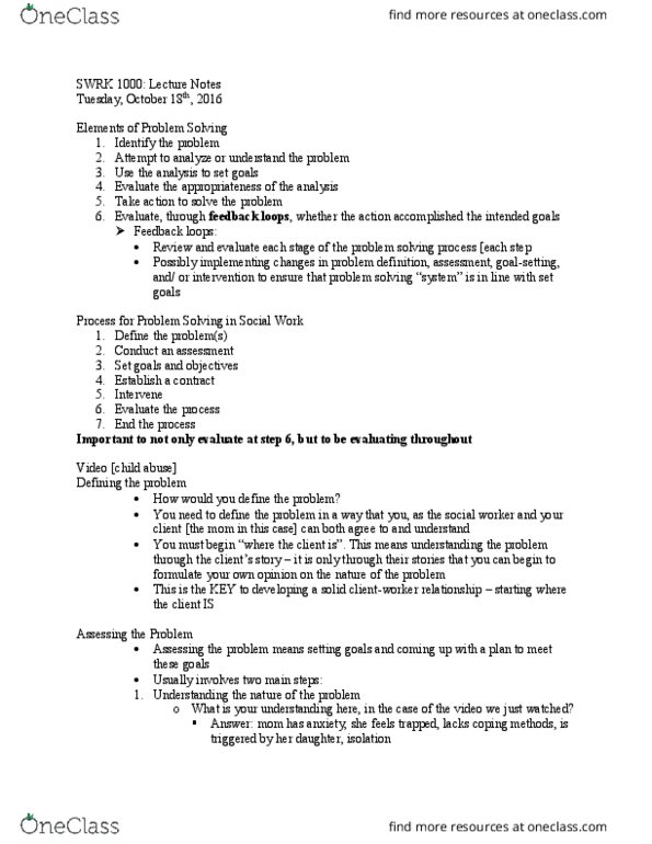 SWRK 1001H Lecture Notes - Lecture 6: Postpartum Depression thumbnail