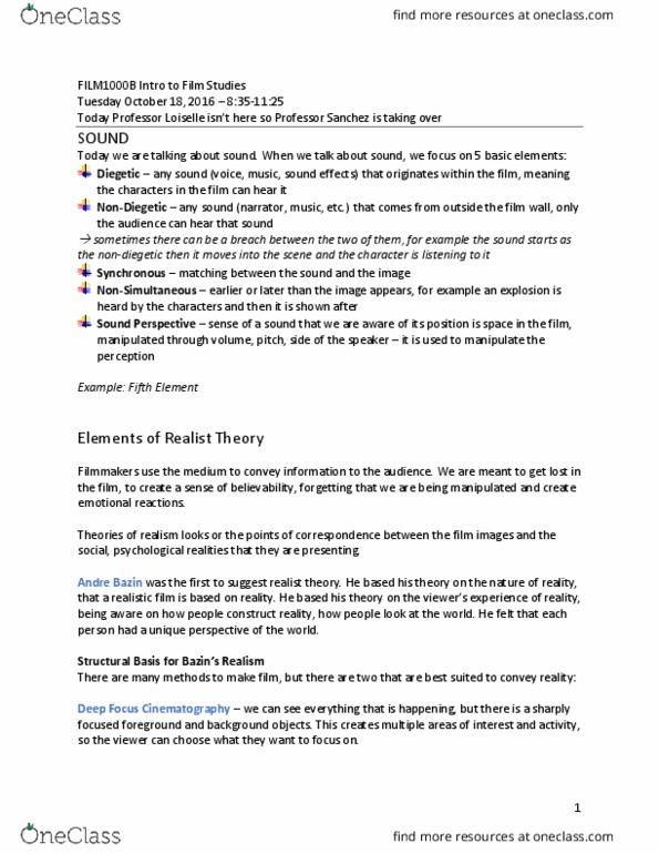 FILM 1000 Lecture Notes - Lecture 5: Ope, Crane Shot, Diegesis thumbnail