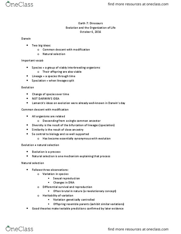EARTH 7 Lecture 5: Evolution and the Organization of Life thumbnail