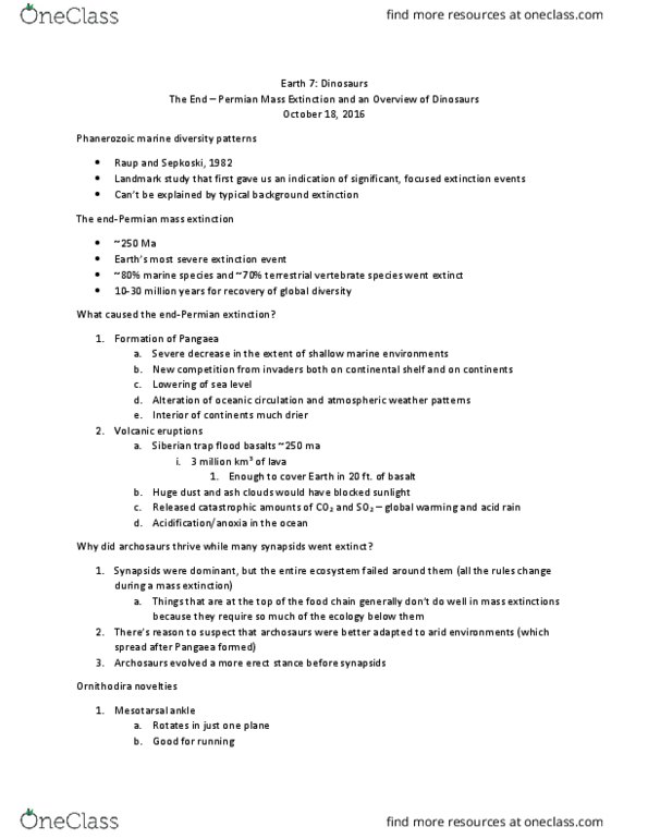 EARTH 7 Lecture Notes - Lecture 8: Saurischia, Digitigrade, Quadrupedalism thumbnail