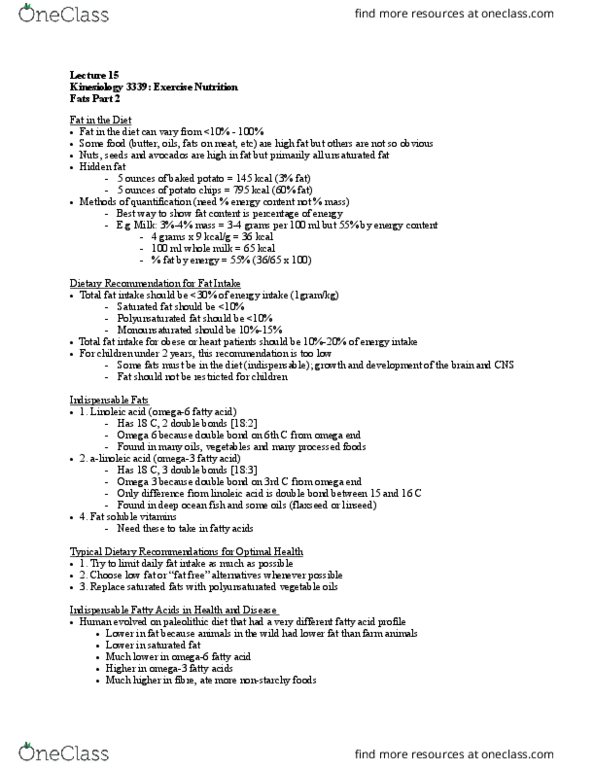 Kinesiology 3339A/B Lecture Notes - Lecture 15: Paleolithic Diet, Flax, Baked Potato thumbnail