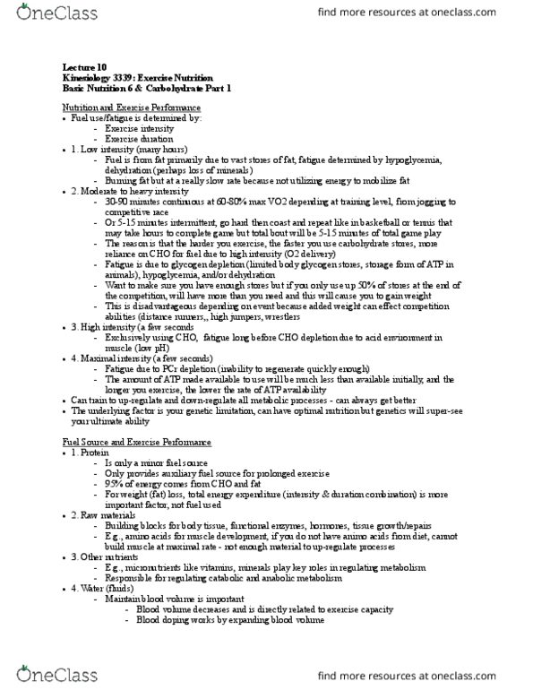 Kinesiology 3339A/B Lecture Notes - Lecture 10: Sucrose, Glycemic Index, Blood Sugar thumbnail