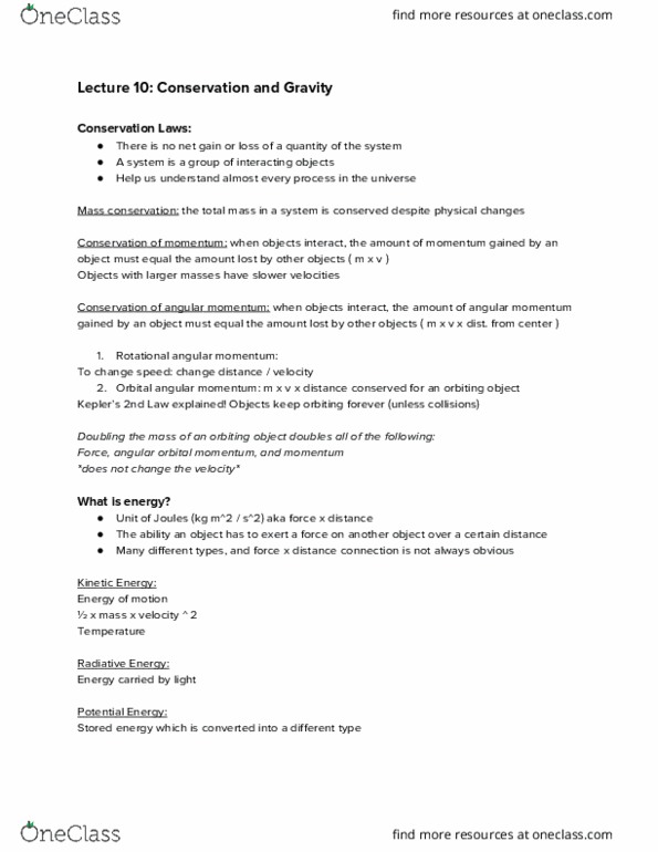 ASTR 1000 Lecture Notes - Lecture 10: Flattening, Gravitational Potential, Conservation Of Mass thumbnail