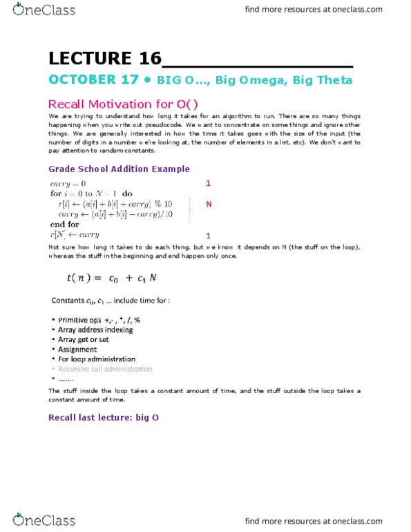 COMP 250 Lecture Notes - Lecture 16: Pseudocode thumbnail