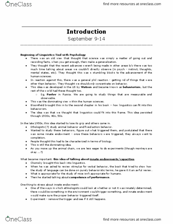 LING 360 Chapter Notes - Chapter 1: Socalled, Language Acquisition Device, Bird Vocalization thumbnail