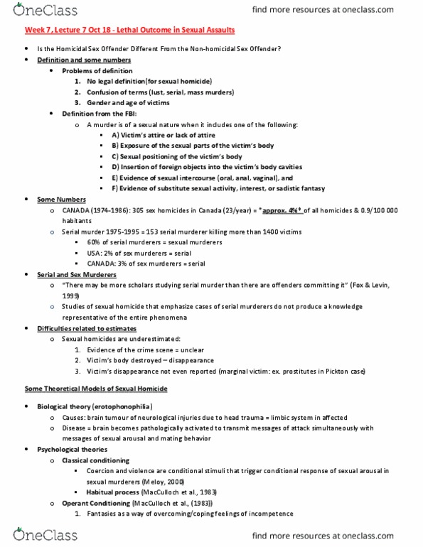 CRIM 316 Lecture Notes - Lecture 7: Operant Conditioning, Limbic System, Precrime thumbnail