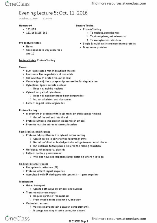 BIO230H1 Lecture Notes - Lecture 5: Protease, Lipid Bilayer, Rhodopsin thumbnail