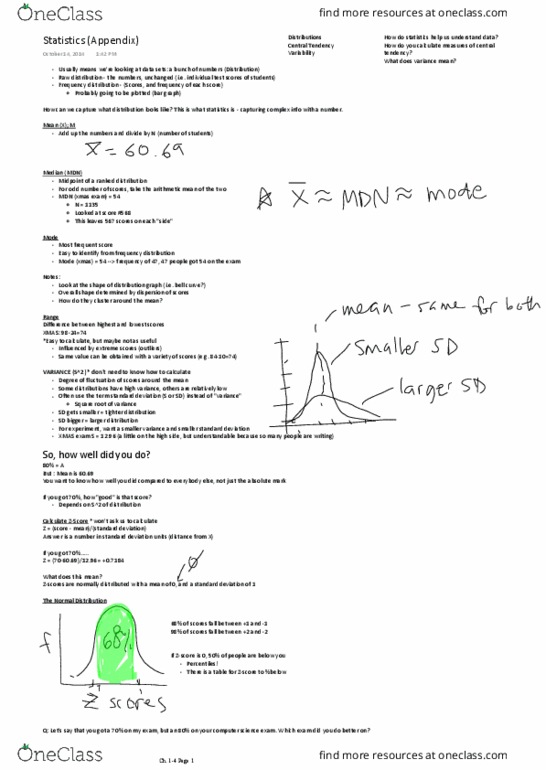 Psychology 1000 Lecture Notes - Lecture 9: Frequency Distribution, Standard Deviation, Square Root thumbnail