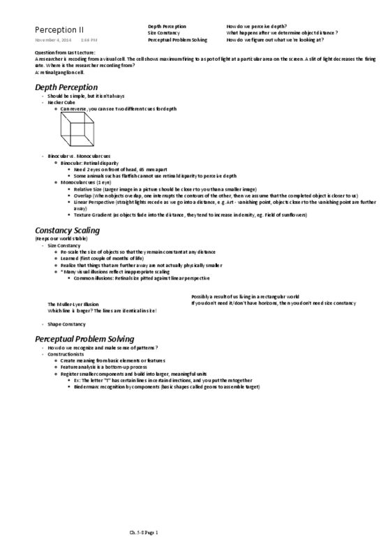 Psychology 1000 Lecture Notes - Lecture 14: Proofreading, Cocktail Party, Retinal Ganglion Cell thumbnail