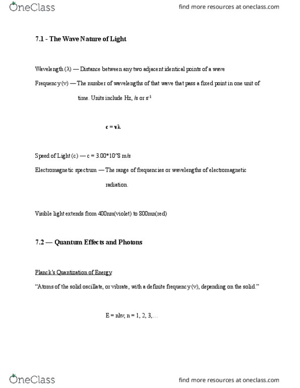 CHEM 1040 Chapter Notes - Chapter 7-8: Pauli Exclusion Principle, Matter Wave, Electromagnetic Spectrum thumbnail