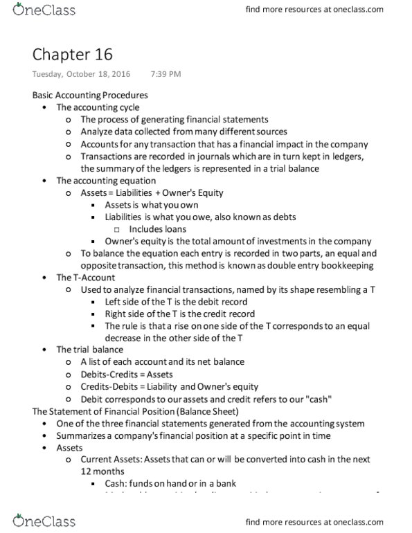 MGST 217 Chapter Notes - Chapter 16: Retained Earnings, Income Statement, Accounts Payable thumbnail