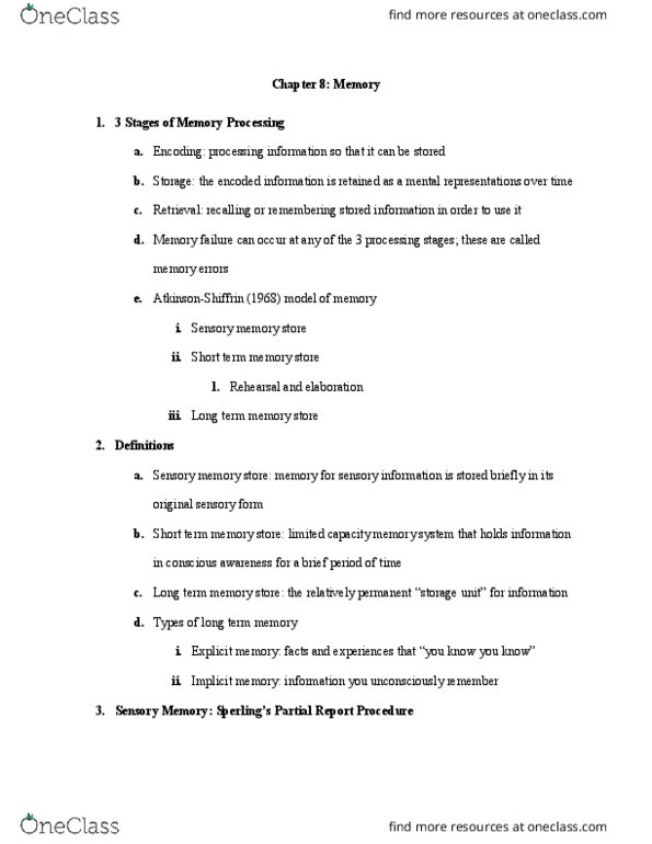 PSY 201 Lecture Notes - Lecture 5: Short-Term Memory, Echoic Memory, Iconic Memory thumbnail