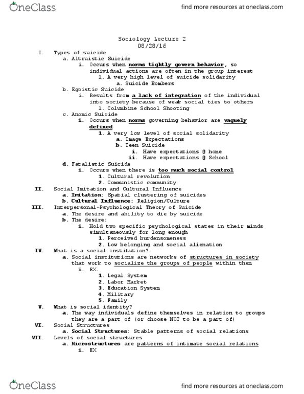 SOC 100 Lecture Notes - Lecture 2: Social Alienation, Columbine High School Massacre, Cultural Revolution thumbnail