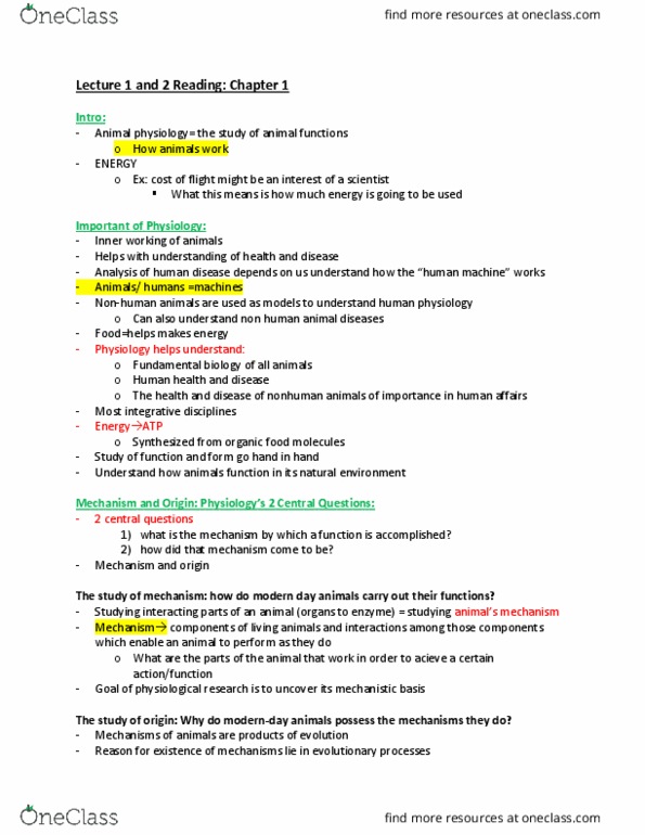 BIOB34H3 Chapter Notes - Chapter ch 1: Homeostasis, Evolutionary Physiology, Physiology thumbnail