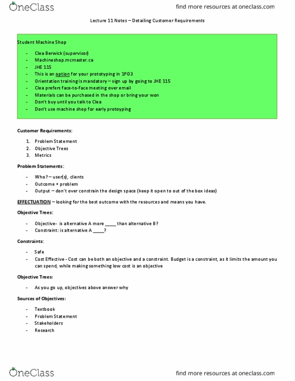 ENGINEER 1P03 Lecture 11: Lecture 11 Notes - Detailing Customer Requirements (1PO3) thumbnail