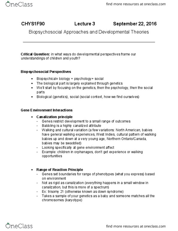 CHYS 1F90 Lecture Notes - Lecture 3: Jean Piaget, Object Permanence, Motor Coordination thumbnail