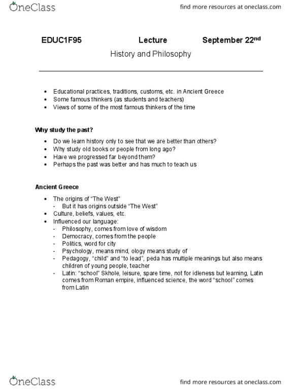 EDUC 1F95 Lecture 3: History and Philosophy of Education thumbnail